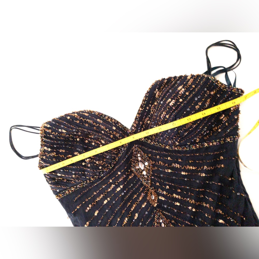 Vintage 90s Sue Wong Nocturnals Beaded Sequin Flapper Dress Navy Fringe Size 8 - Picture 10 of 13